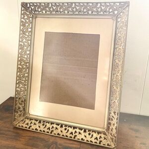 Vintage Gold Ornate Filigree Scroll White Wash Metal Hollywood Regency Frame